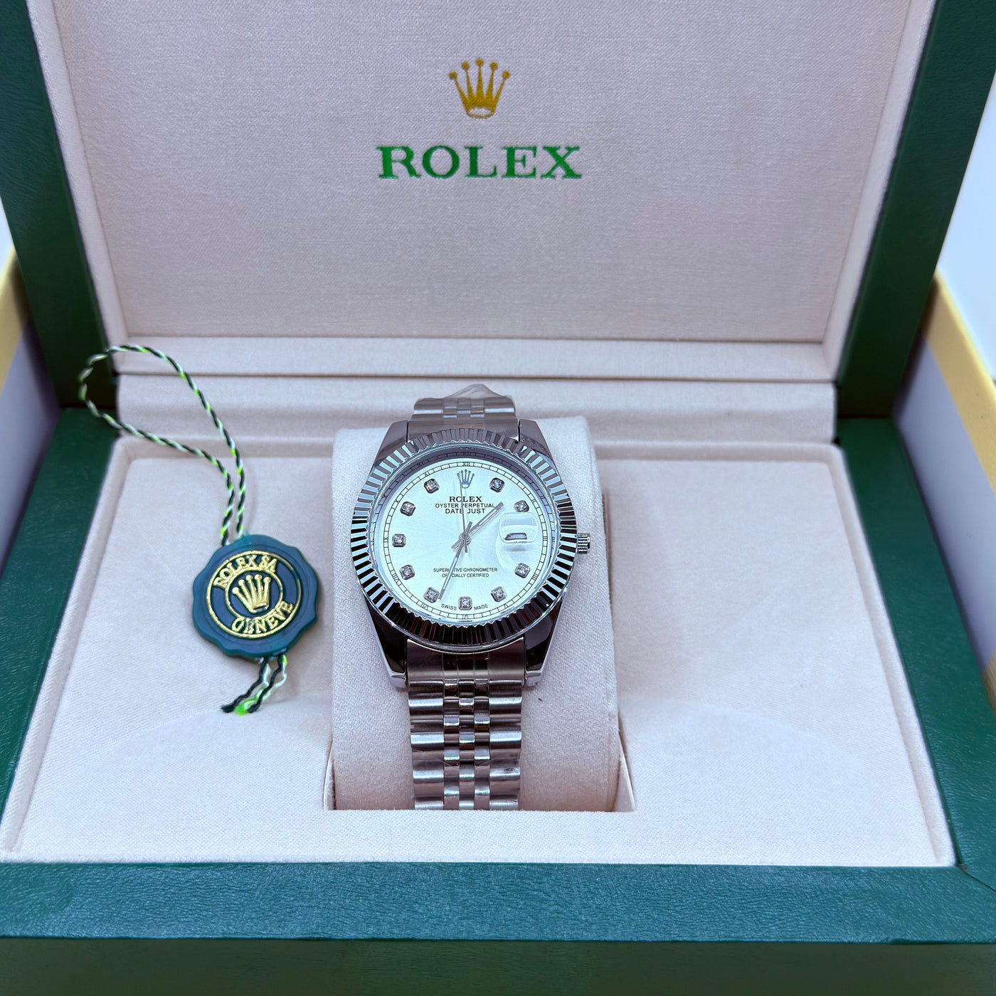 Rolex automatic movement  silver  with white dial