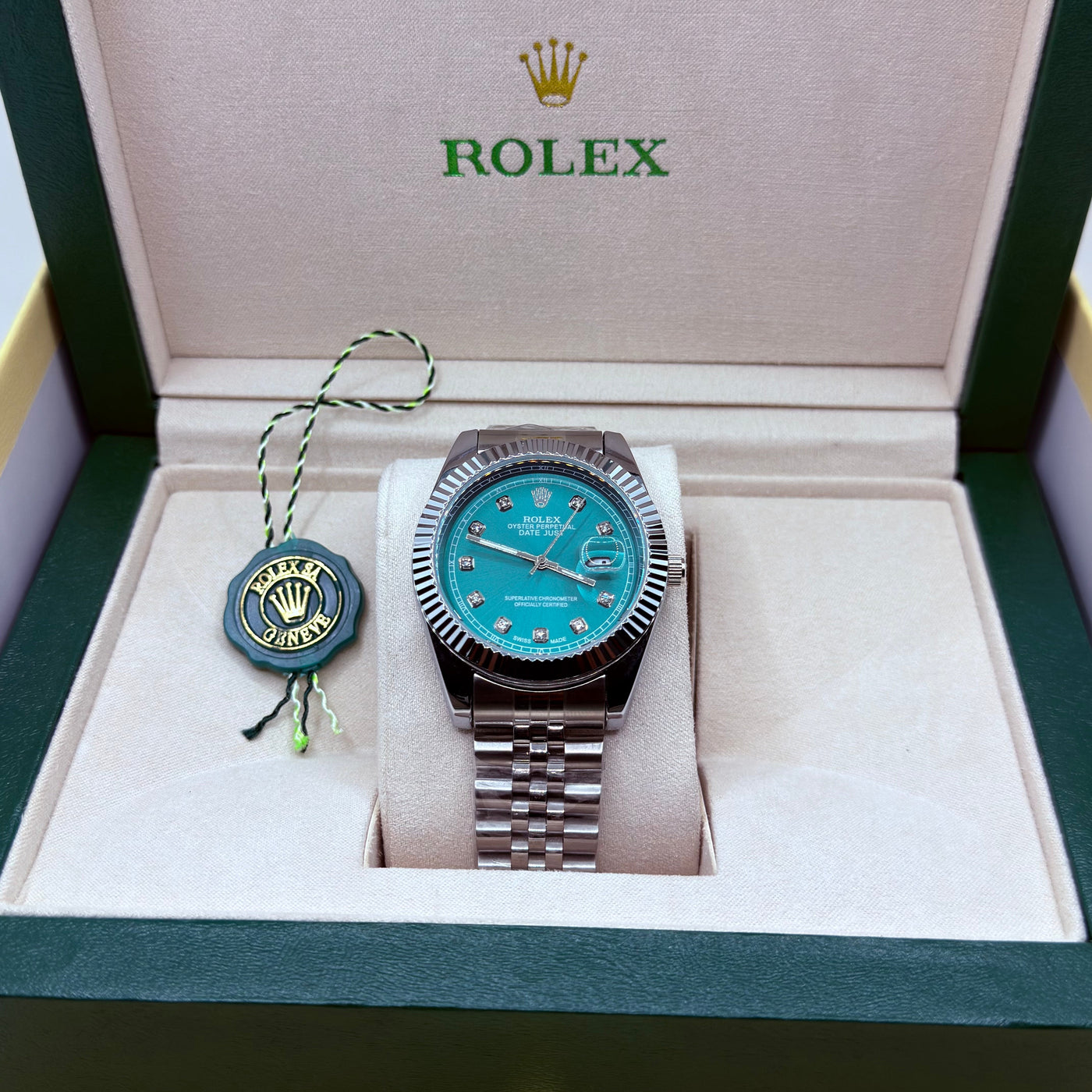Rolex automatic movement silver  with  green dial