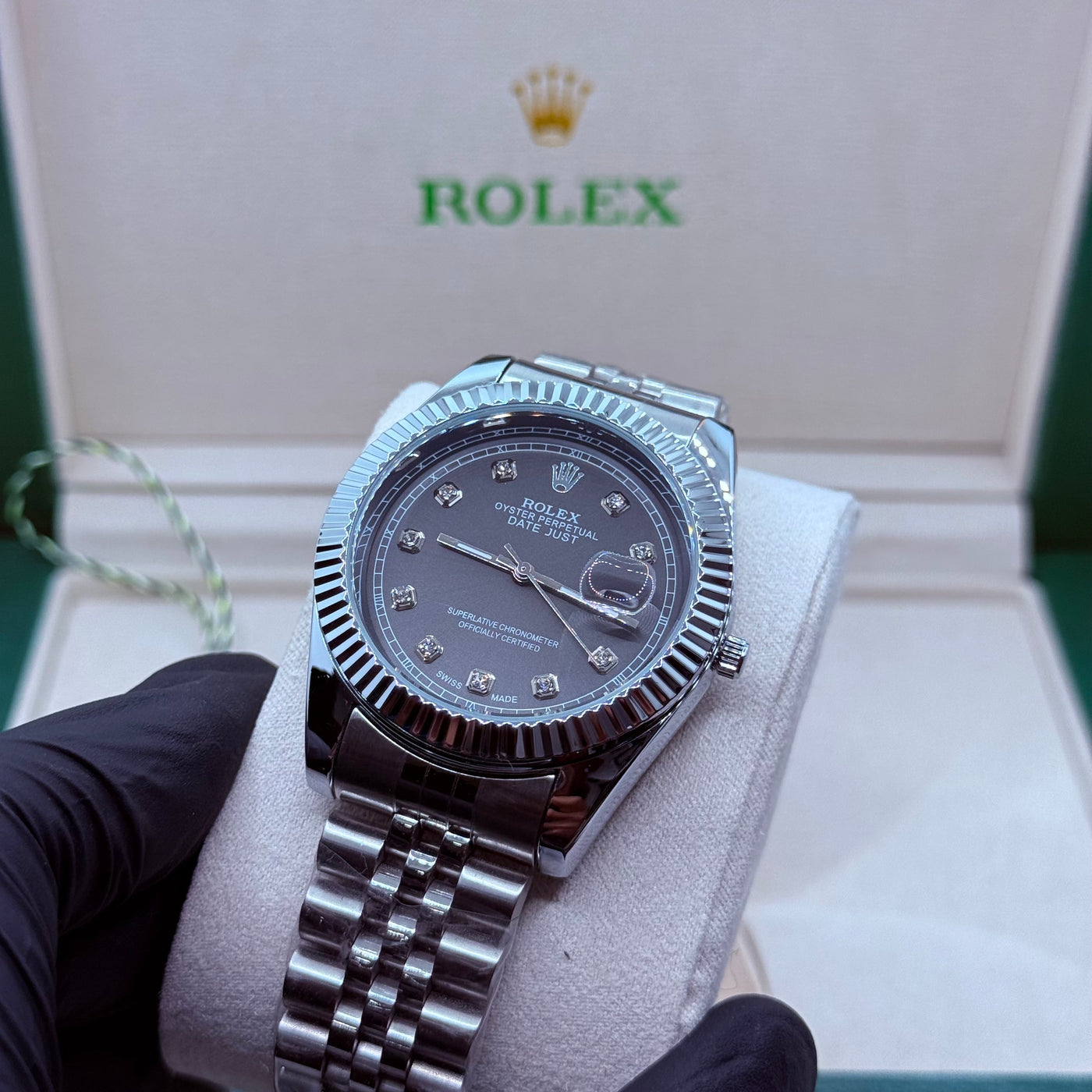 Rolex automatic movement  silver  with  black dial