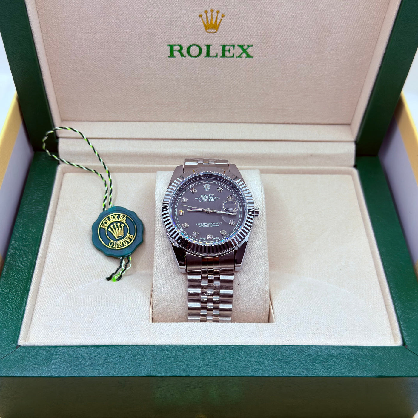 Rolex automatic movement  silver  with  black dial