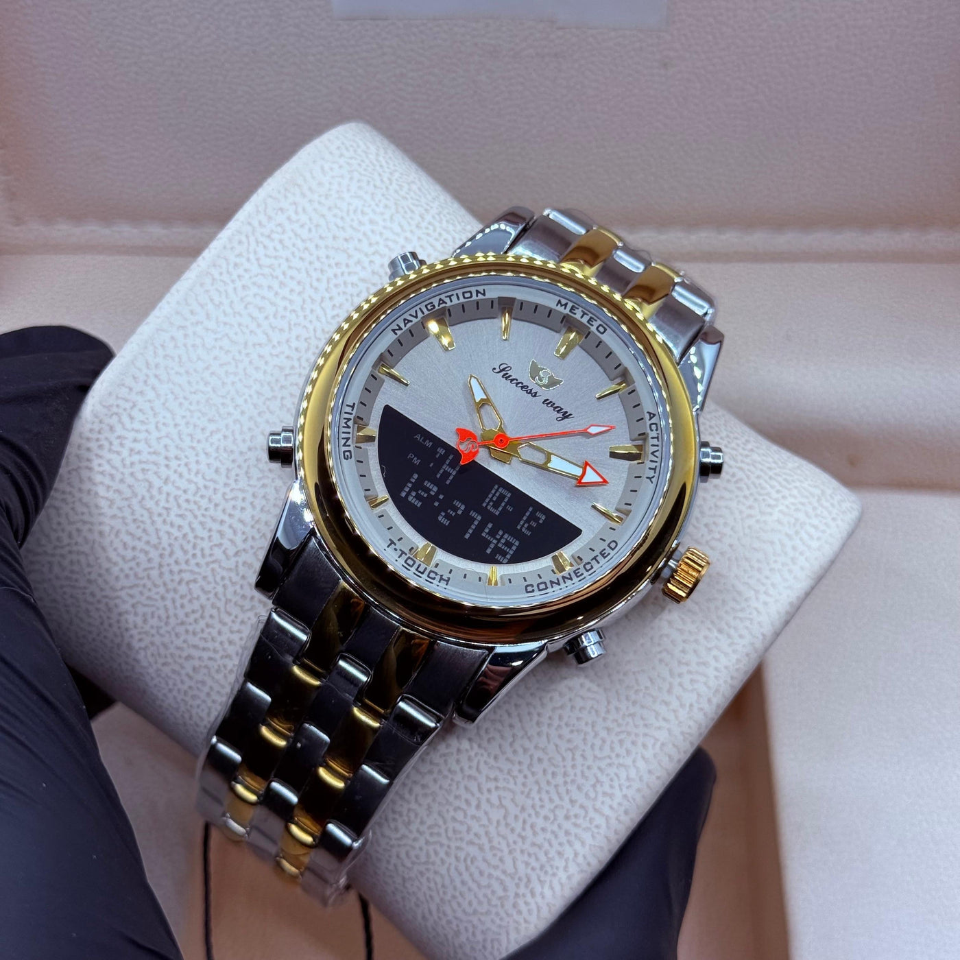 Dual time watch trueton with gray dial