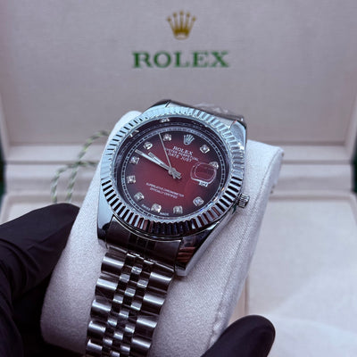 Rolex automatic movement  silver    with  red  dial