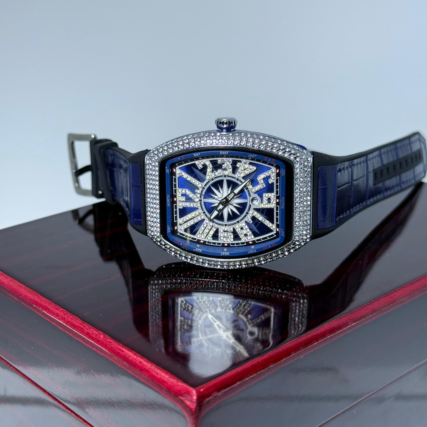 FM blue strap with white diamond watch